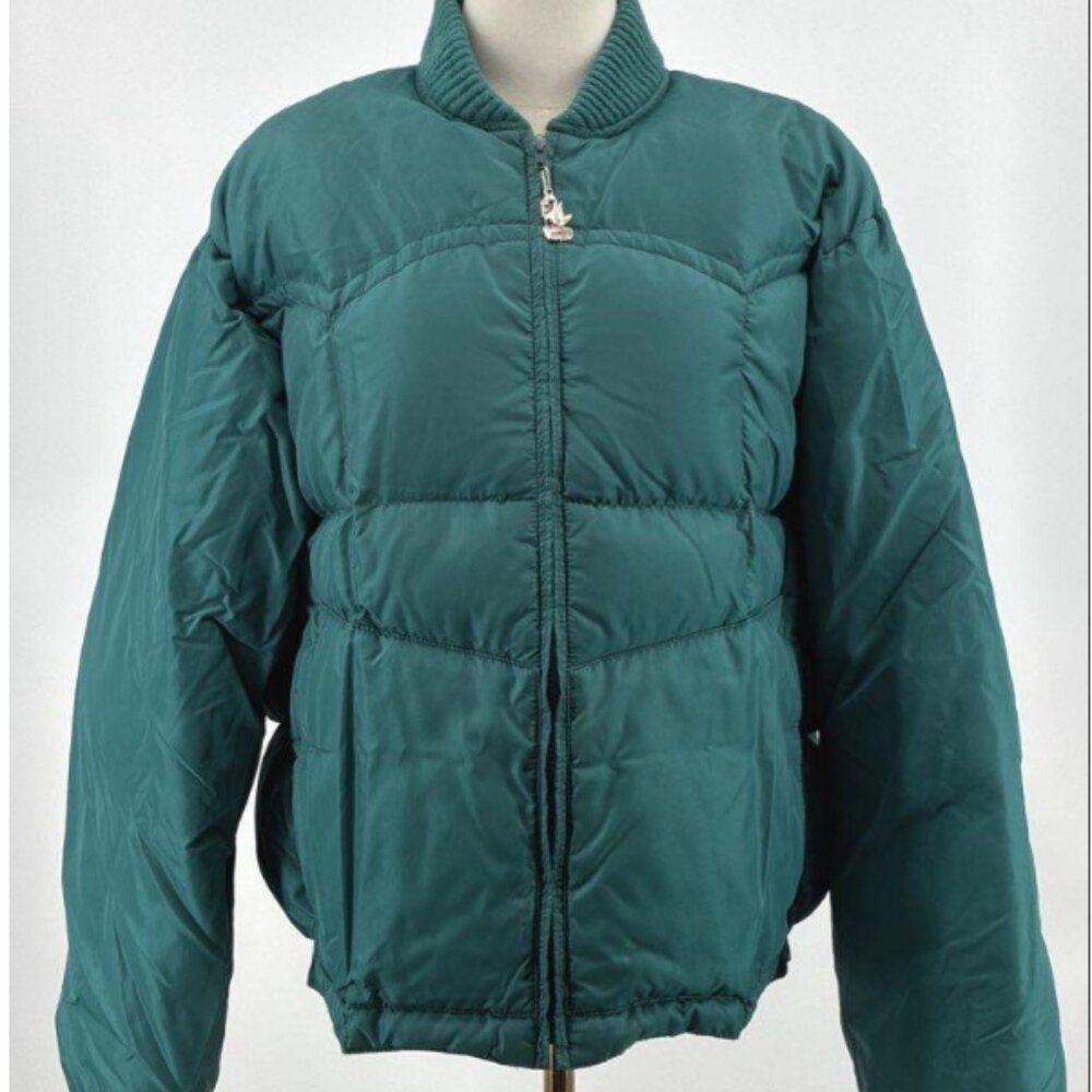 Vintage 80s Comfy Women's Teal Down Insulated Puffer Bomber Jacket USA Sz L